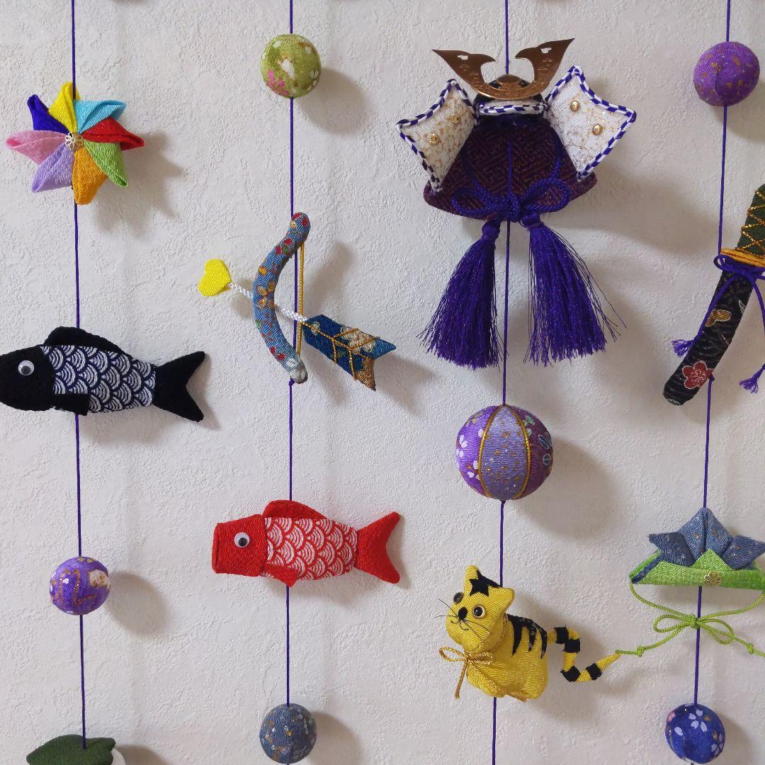 ちりめん細工　端午の節句の壁掛け下げ飾り（5下げ)