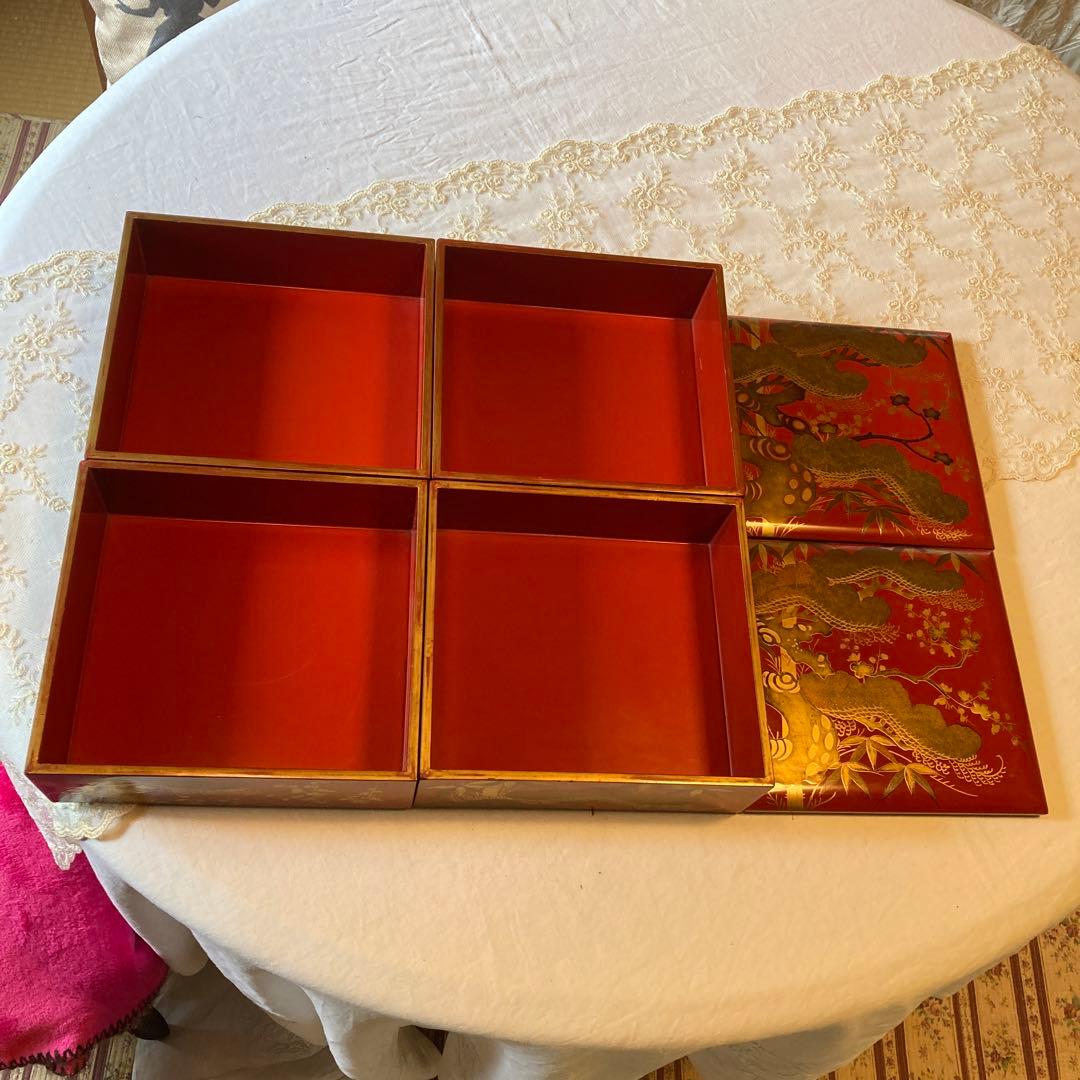 骨董　漆塗り金彩お重箱