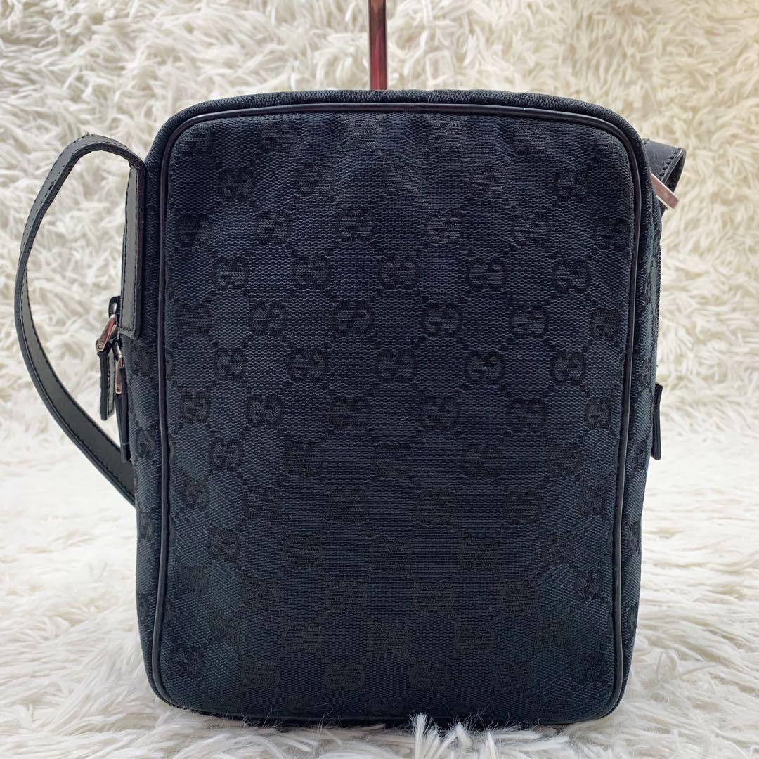 【✨極美品✨】グッチ ショルダーバッグ GGキャンバス レザー ブラック