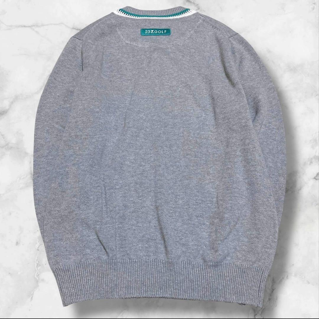 【未使用タグ付き】23区 GOLF ニット 長袖 エンブレム グレー サイズM