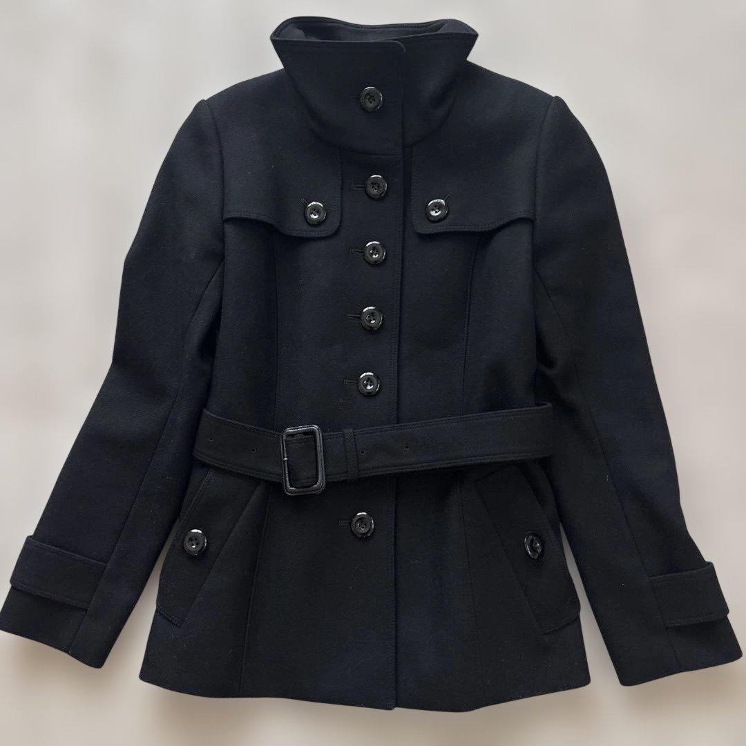 美品【シャドーチェック】バーバリーロンドン　ウールベルテッドコート M