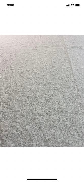 アンティーク　海外　ホワイトキルト　フラワー