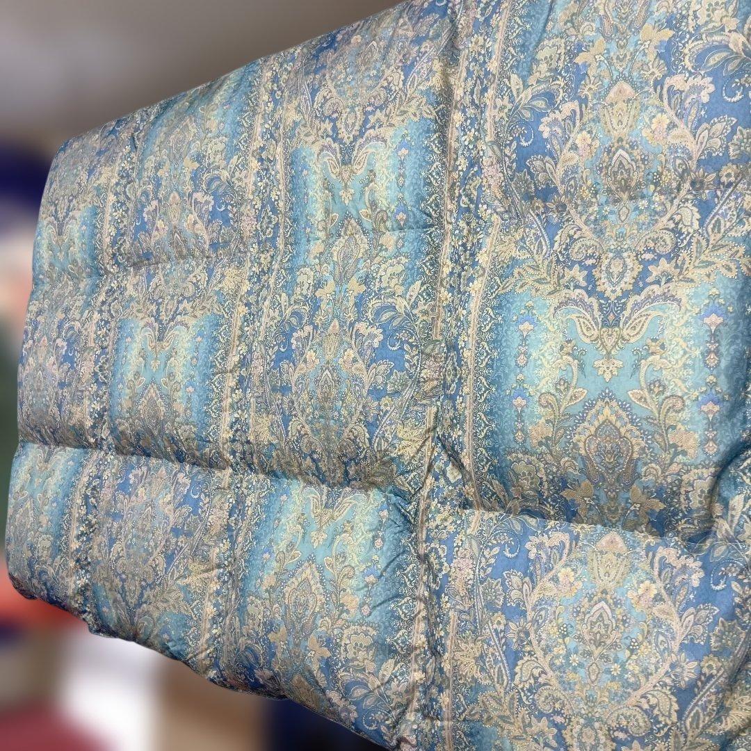 ペイズリー柄 羽毛掛布団 青系　ダブルサイズ　エクセルゴールド