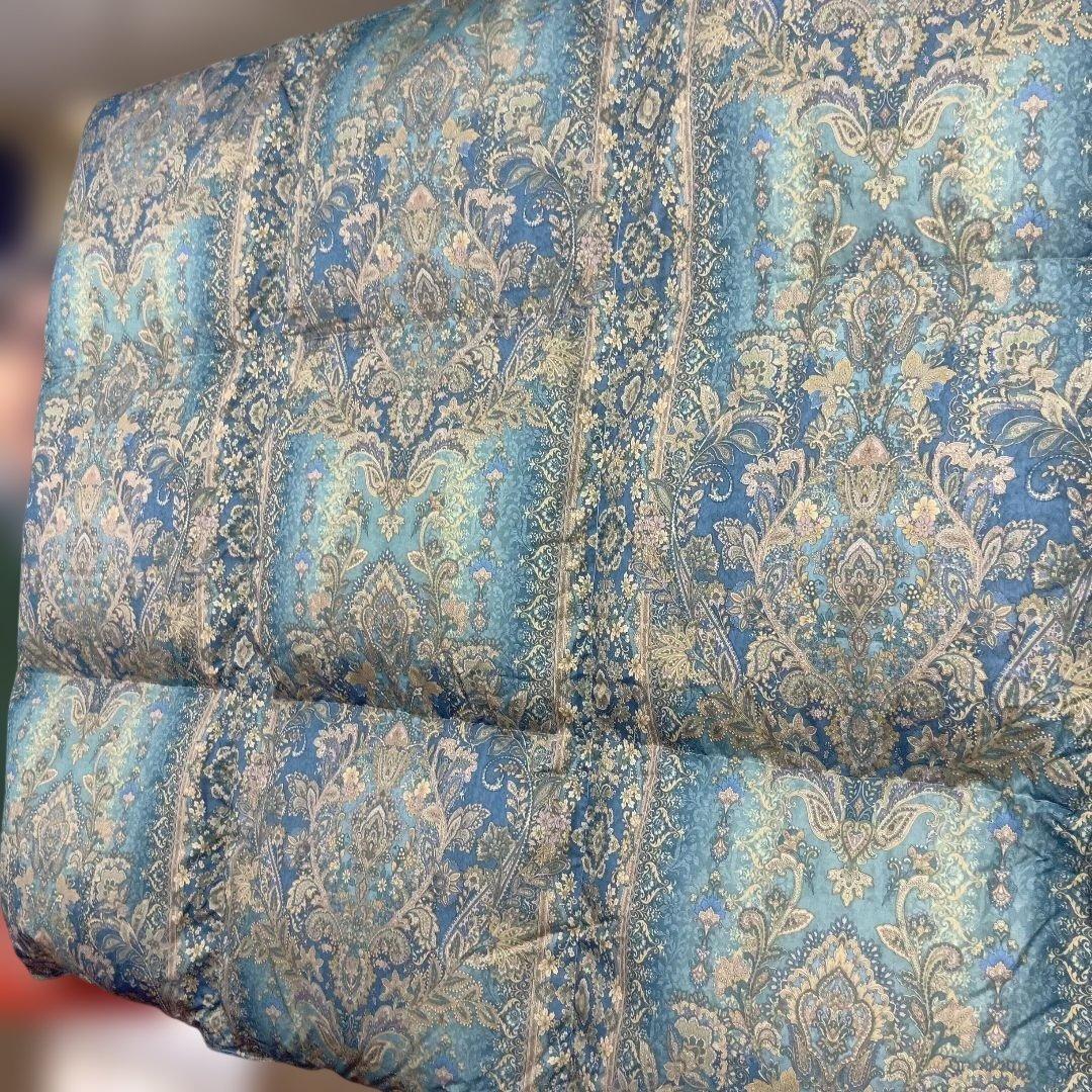 ペイズリー柄 羽毛掛布団 青系　ダブルサイズ　エクセルゴールド