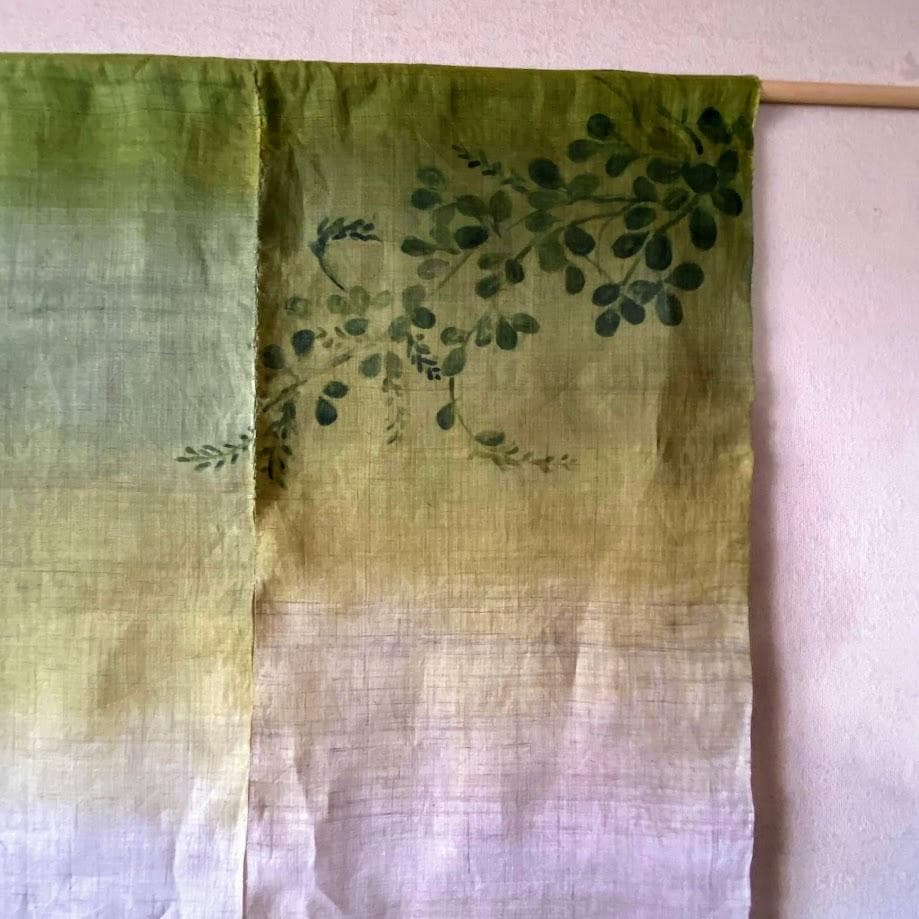 手描き麻暖簾【秋知草】手染め　麻のれん　巾82×178cm　一点物　アンティーク