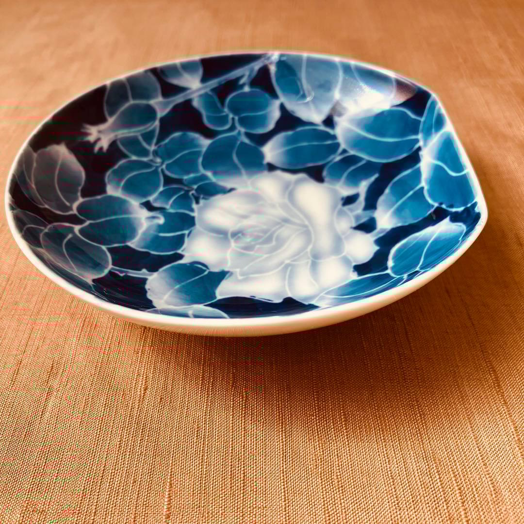 (希少) 深川製磁　古代バラ　半月皿　小皿　3枚　古代薔薇　手書き　有田焼