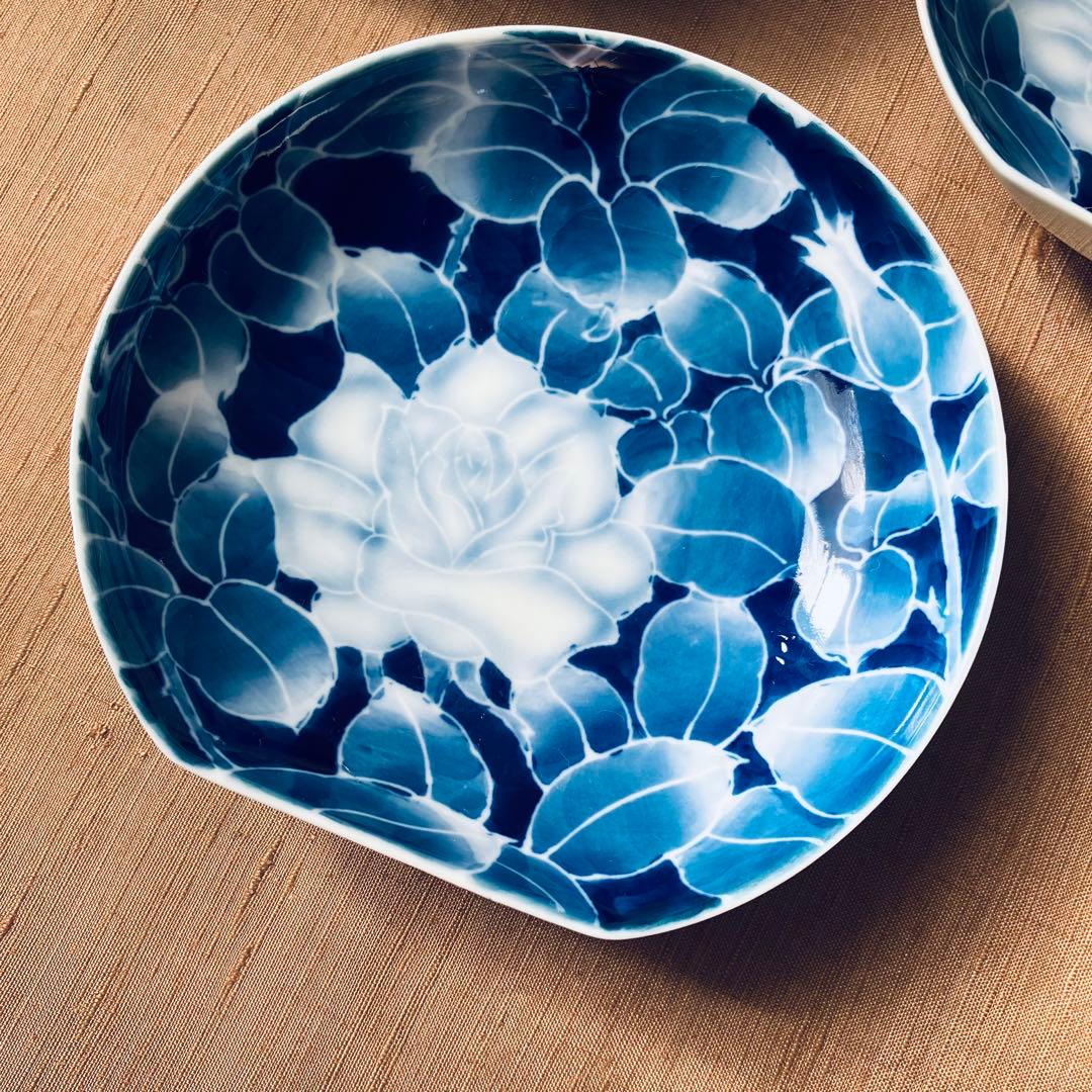 (希少) 深川製磁　古代バラ　半月皿　小皿　3枚　古代薔薇　手書き　有田焼