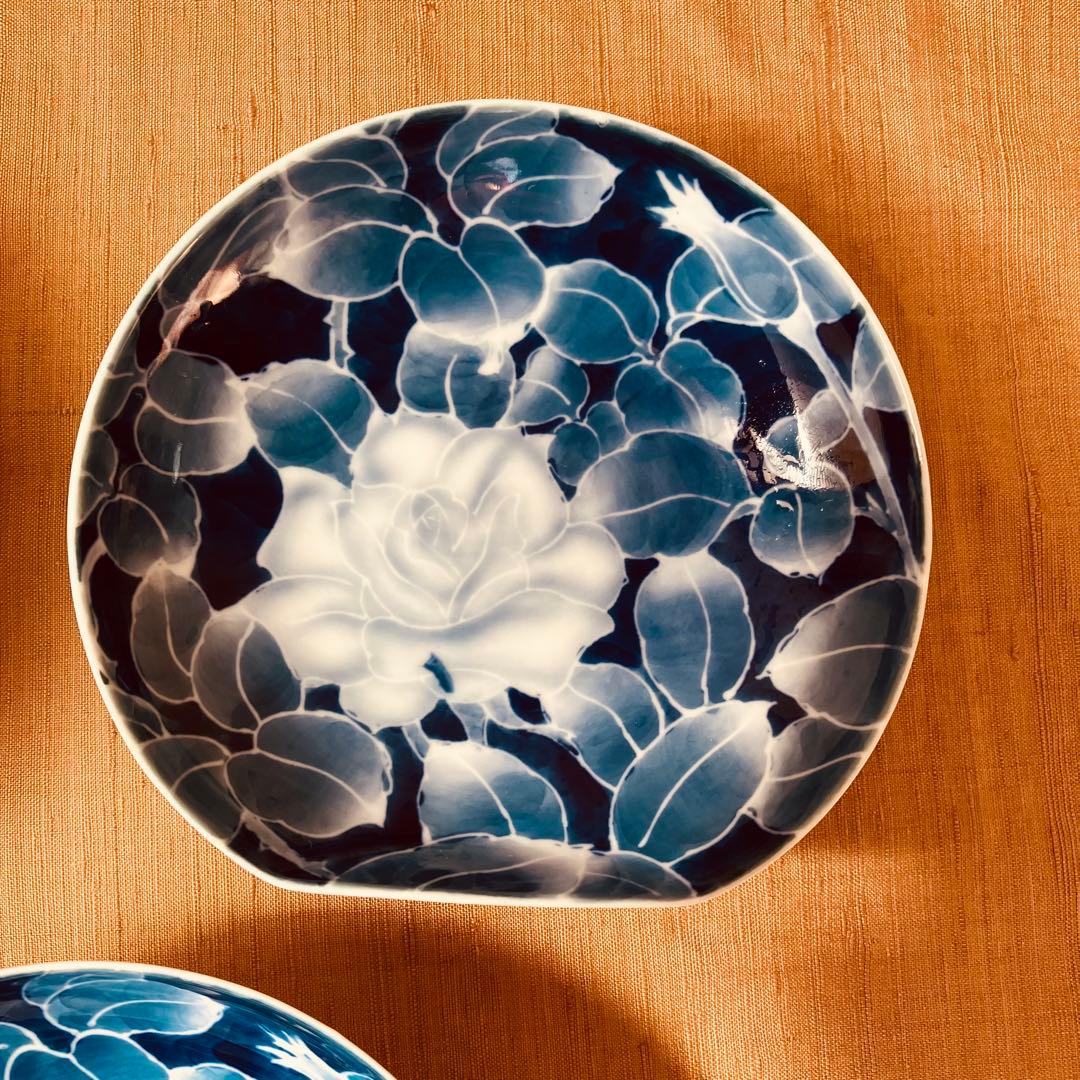 (希少) 深川製磁　古代バラ　半月皿　小皿　3枚　古代薔薇　手書き　有田焼