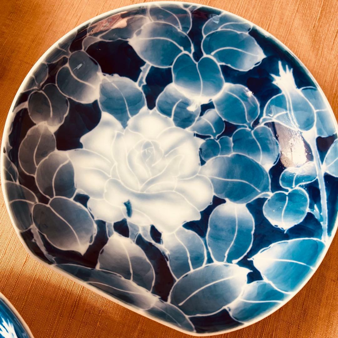 (希少) 深川製磁　古代バラ　半月皿　小皿　3枚　古代薔薇　手書き　有田焼