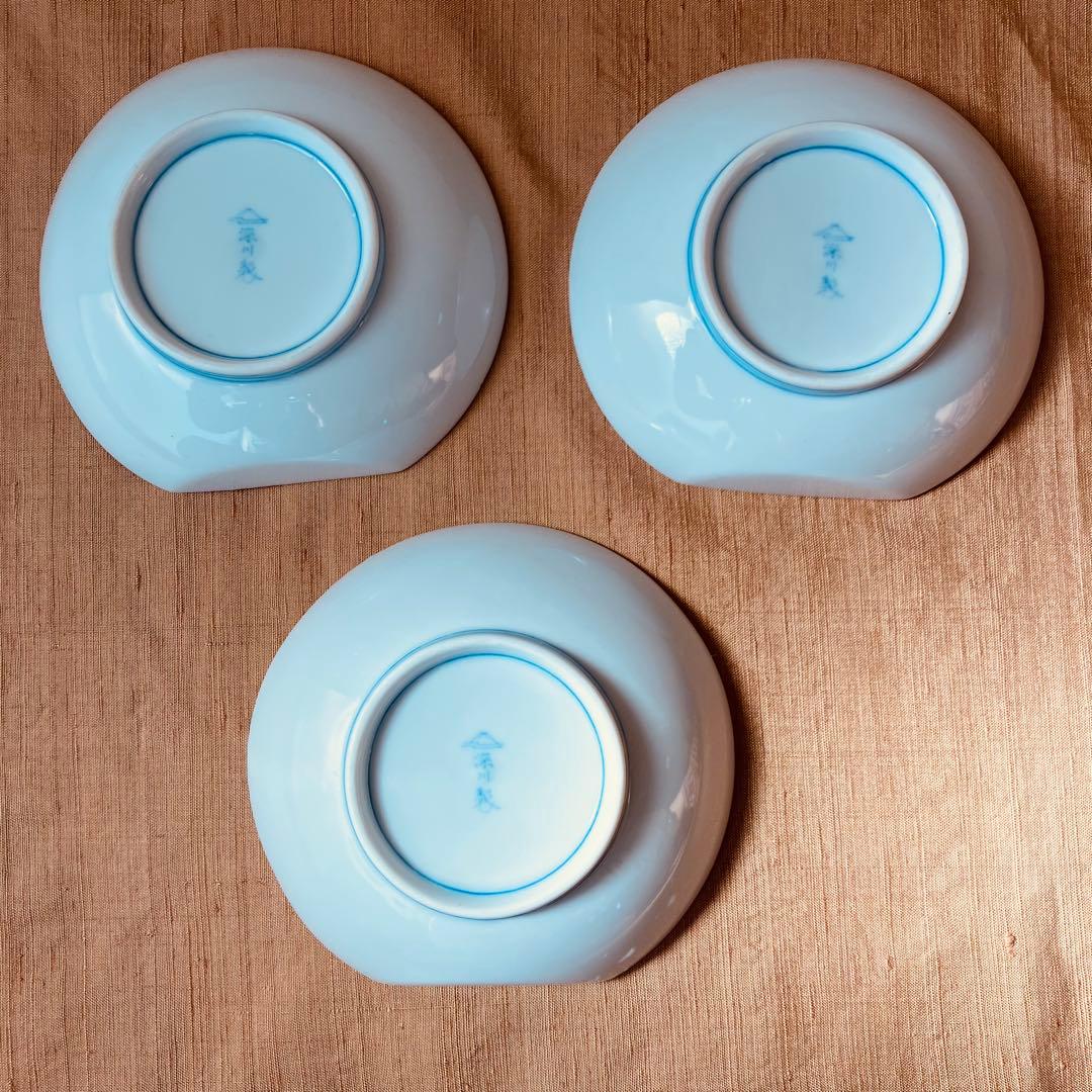 (希少) 深川製磁　古代バラ　半月皿　小皿　3枚　古代薔薇　手書き　有田焼