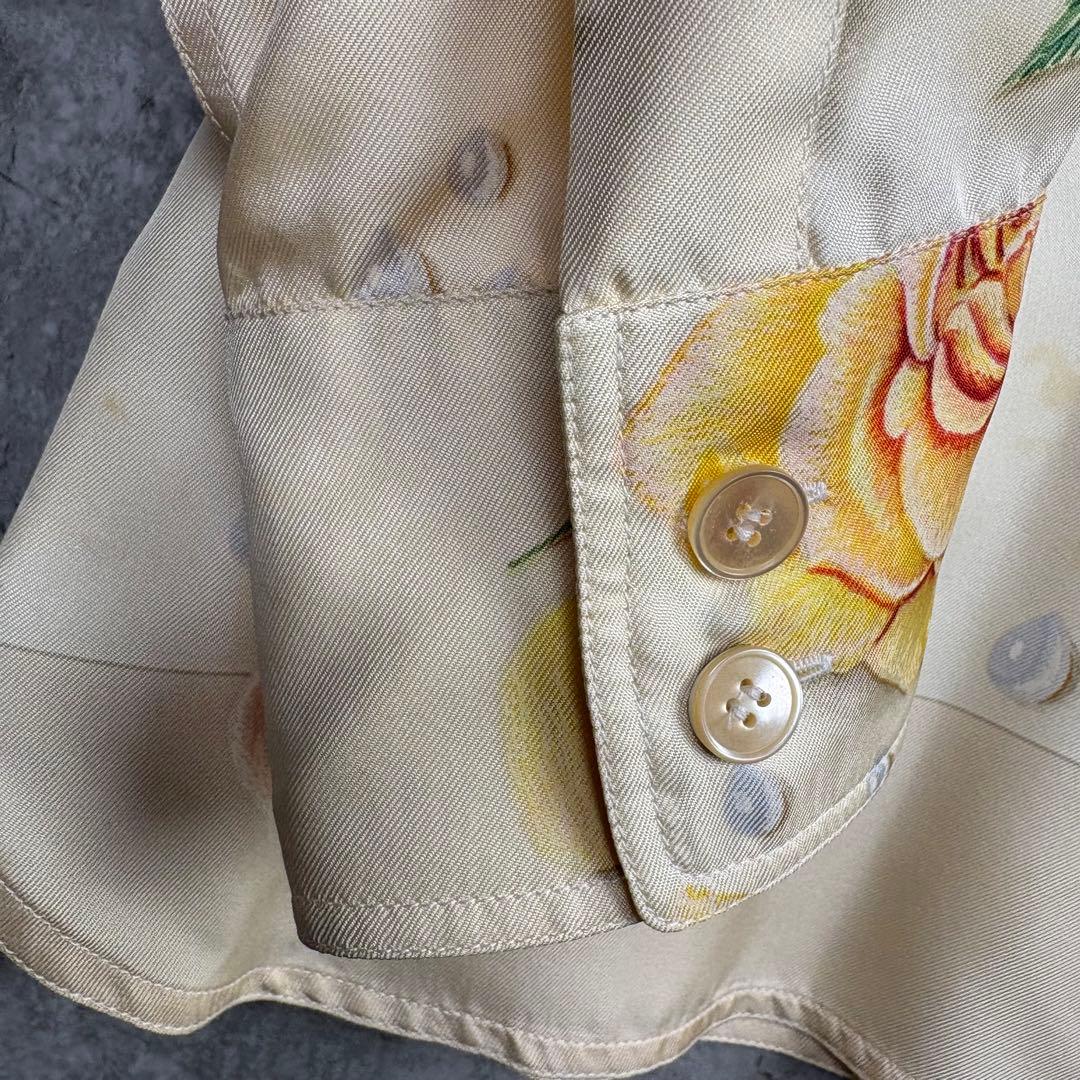 HERMES エルメス シルク100% シャツ 42 バラの雫　アイボリー