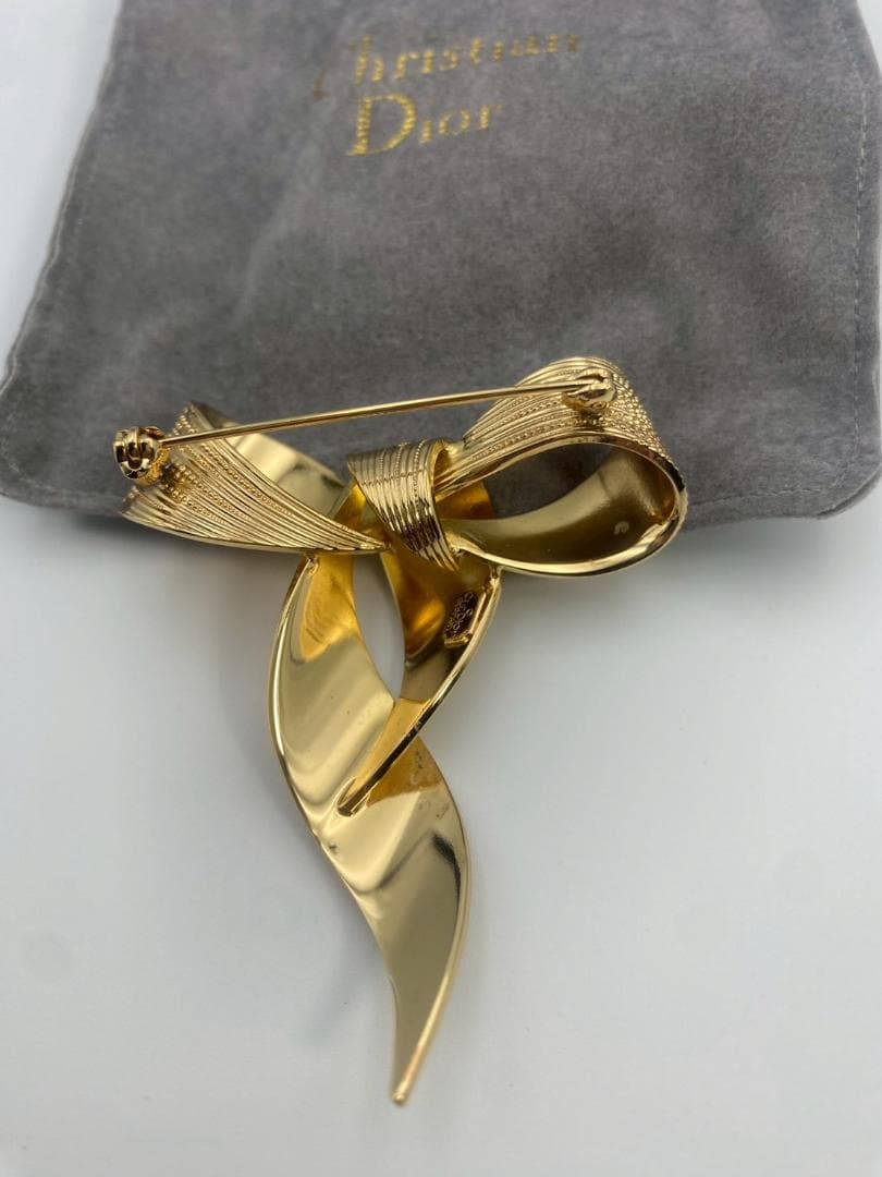 Christian Dior リボン ピンブローチ ゴールド 正規品