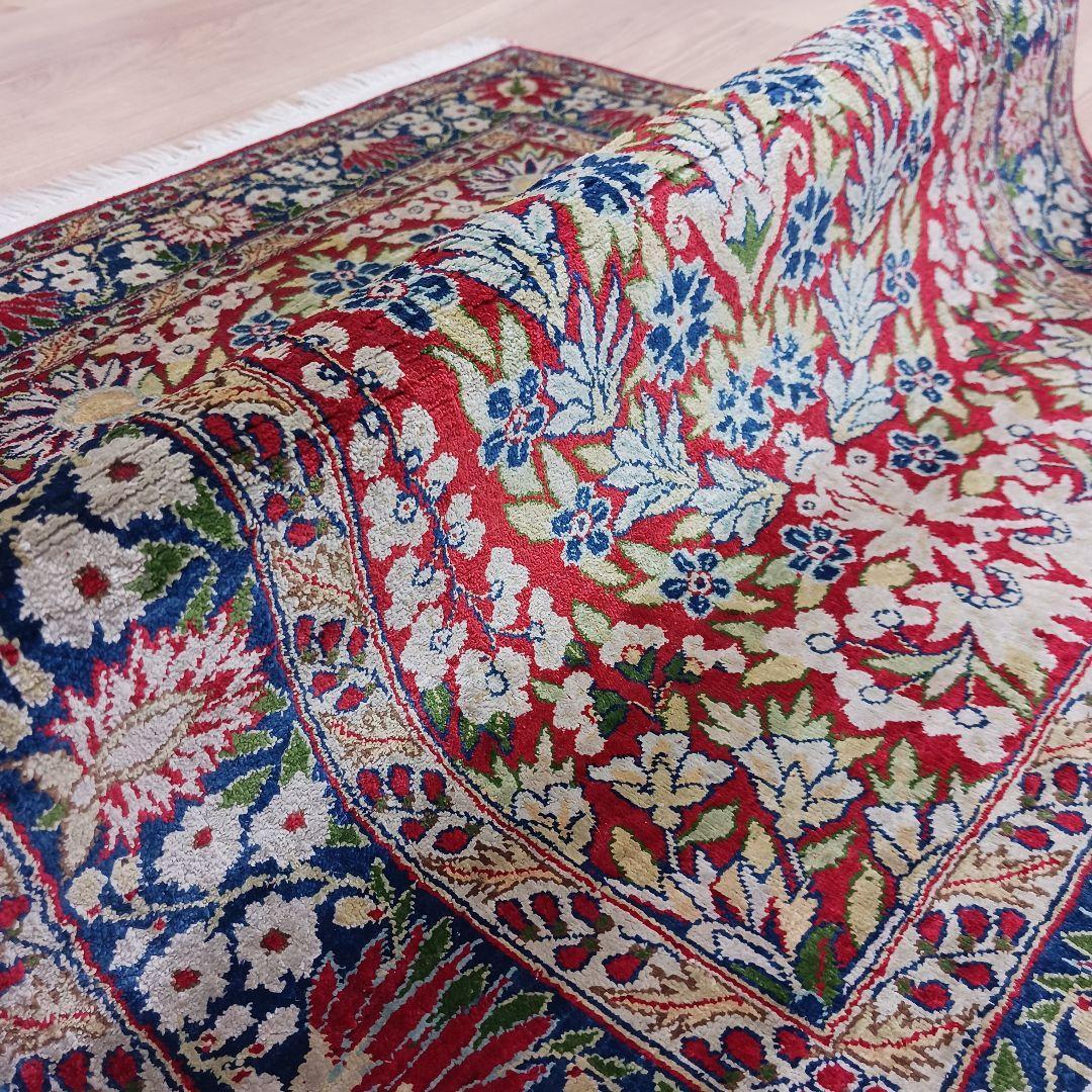 Y3347 中国シルク絨毯 シルク100% 手織り240段 85×68㎝