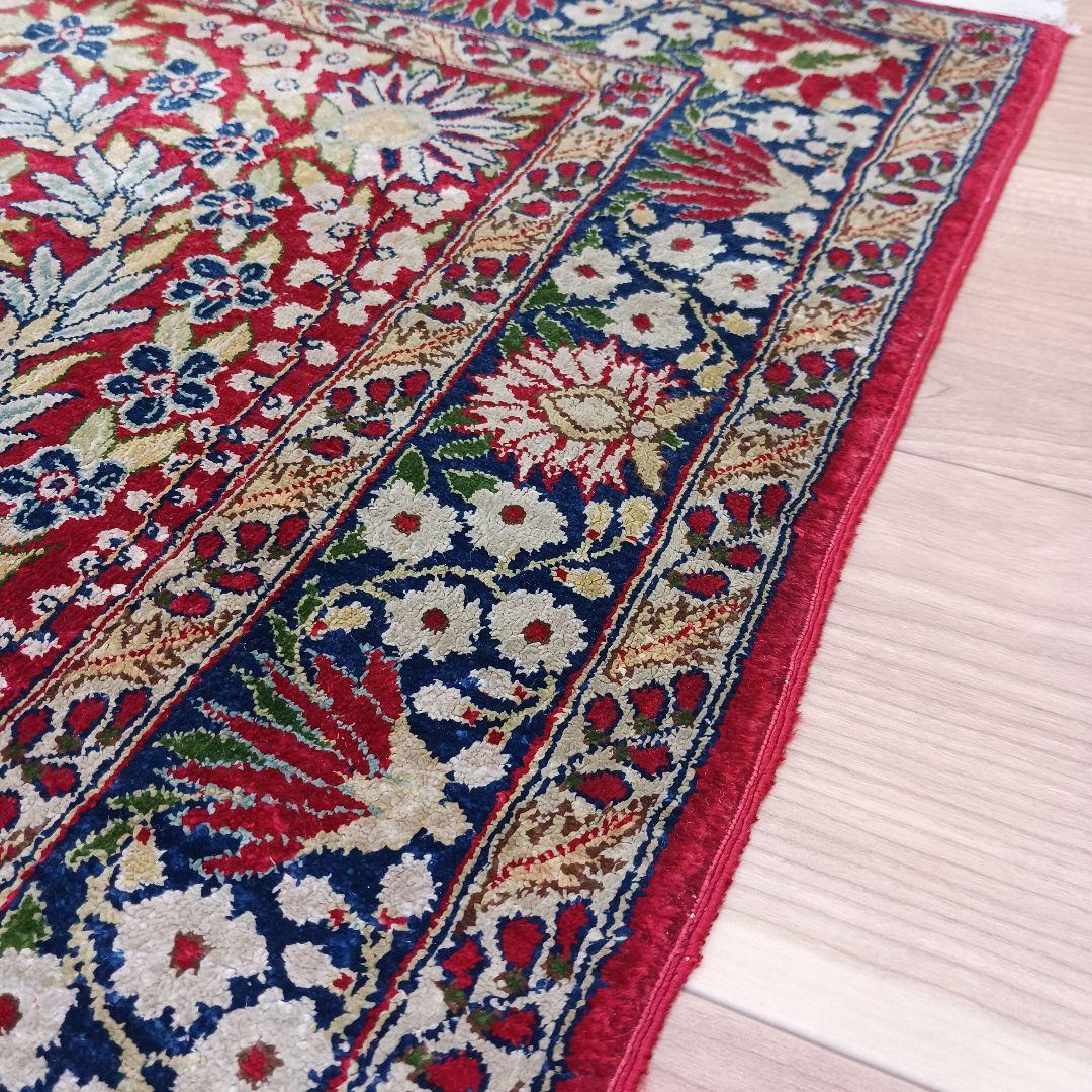 Y3347 中国シルク絨毯 シルク100% 手織り240段 85×68㎝