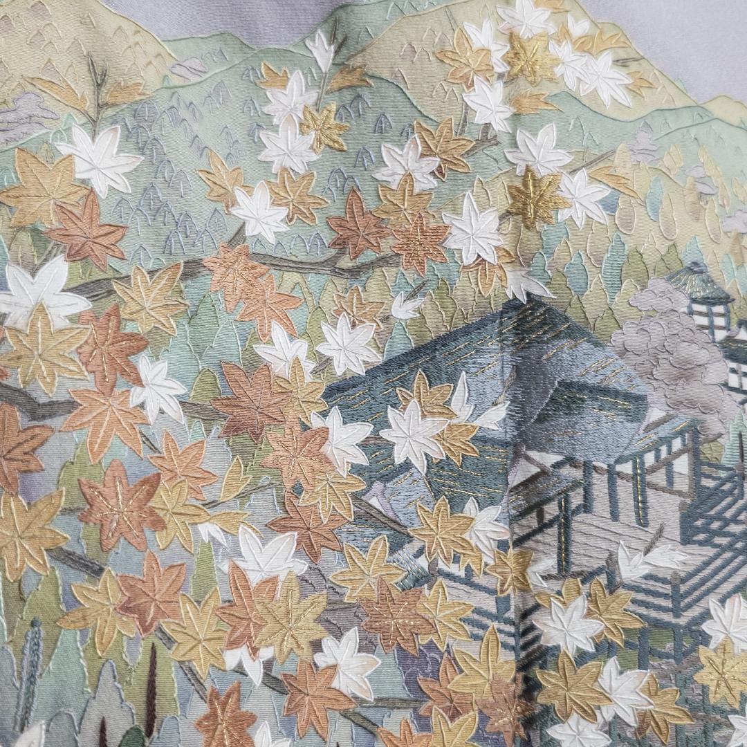 しおり R8SK87 色留袖 作家物 蘇州刺繍 清水寺 落款 上品 シルク