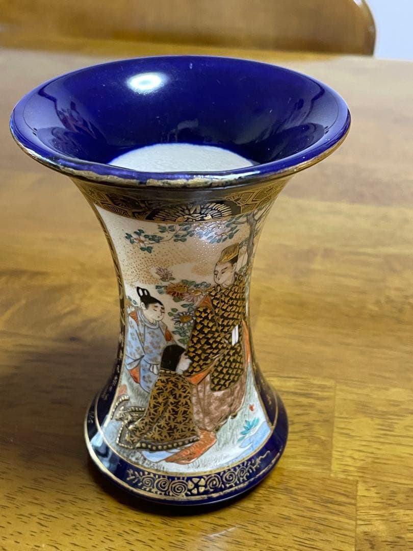 京薩摩　瑠璃金蘭手人物図広口小瓶　楠部造　古美術　骨董　直しあり