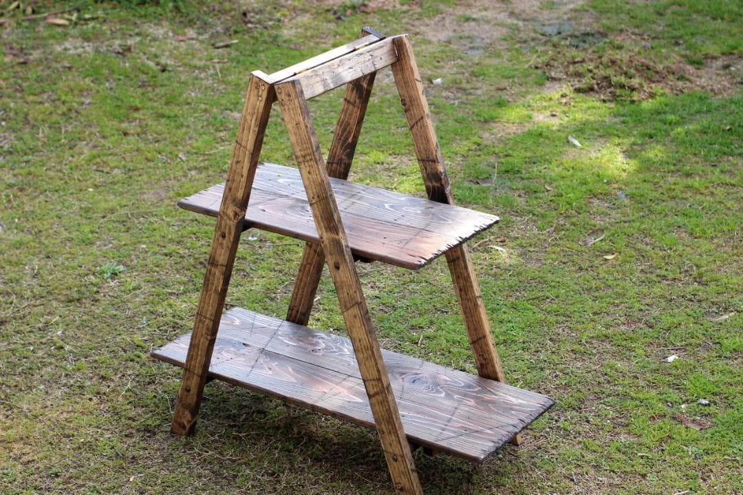 折りたたみ2段ラック　アンティーク風　ダメージ　エイジング　キャンプ　アウトドア