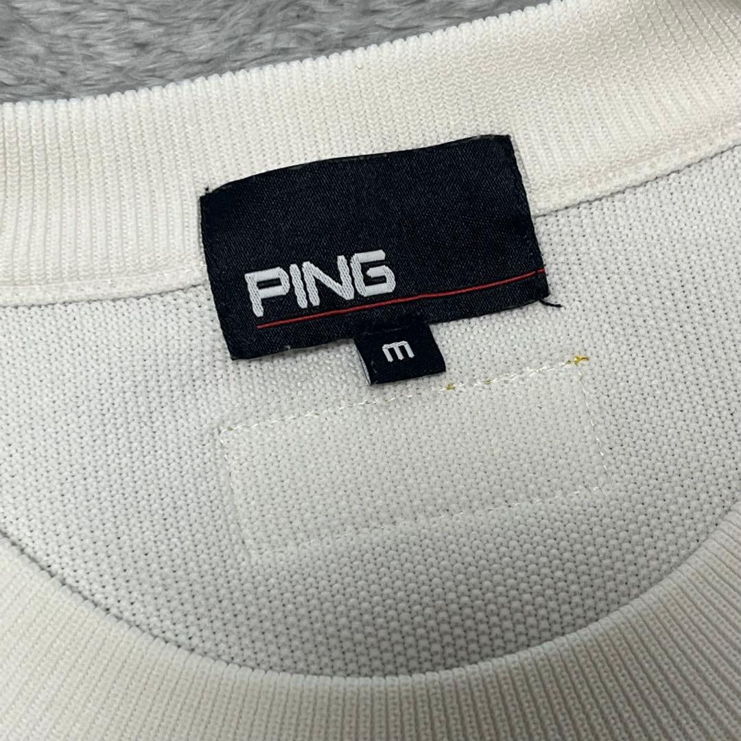PING/メンズ/GOLDシリーズ/ホワイト/M size/ビッグロゴニット