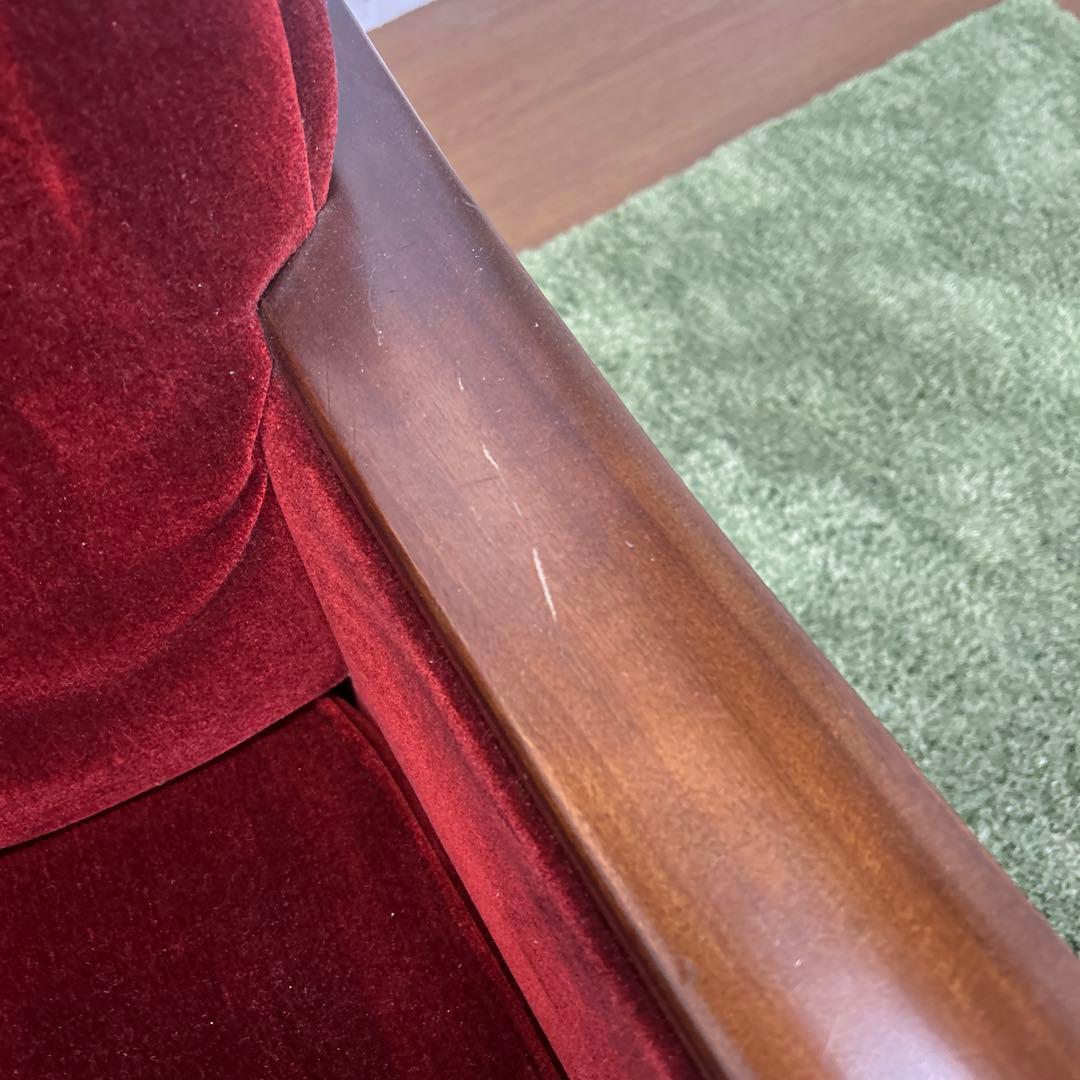 ① 昭和レトロ 古家具 一人掛けベロアソファー アームチェア ヴィンテージ 赤