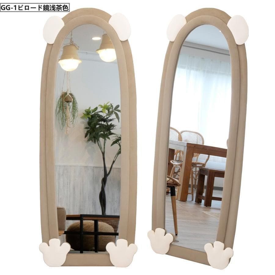 全身鏡 韓国風 クマ 可愛い 160x60 ビロードフレーム 深茶色 2207