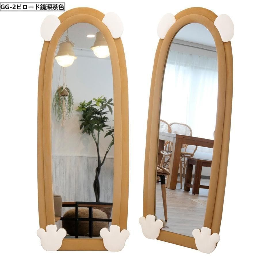 全身鏡 韓国風 クマ 可愛い 160x60 ビロードフレーム 深茶色 2207
