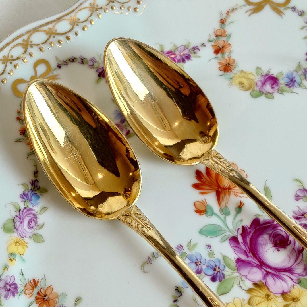 スプーン 2本セット　フランス　純銀製　シルバー800 純金鍍金