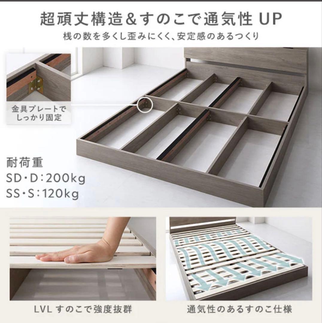 ヘッドボード付きすのこローベッド