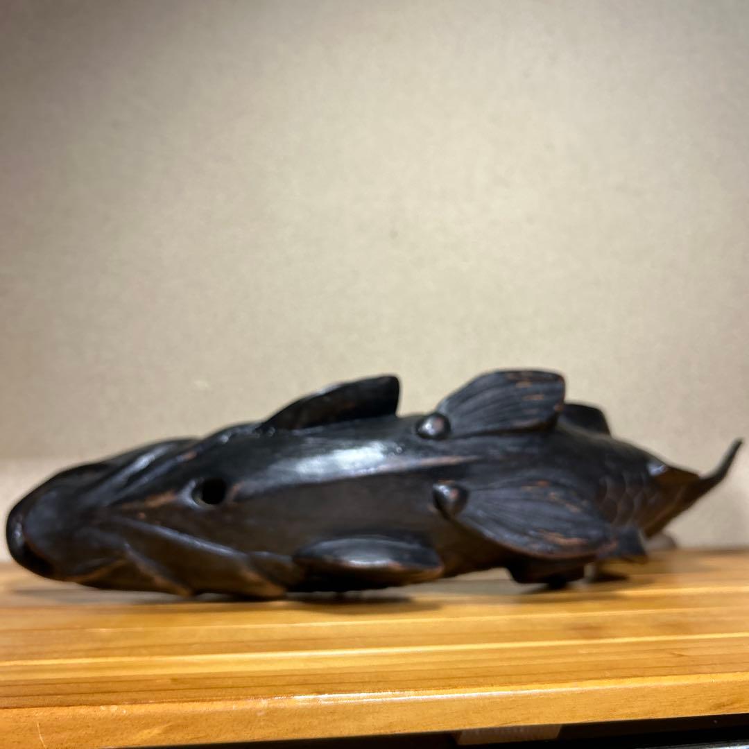 超メルカリ市　木彫　囲炉裏　自在鉤　魚横木　アンティーク　全長約４４cm