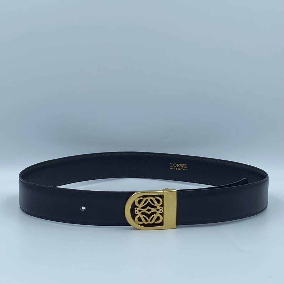 ✨希少✨ロエベ　ベルト　アナグラム　レディース　レザー　ダークネイビー