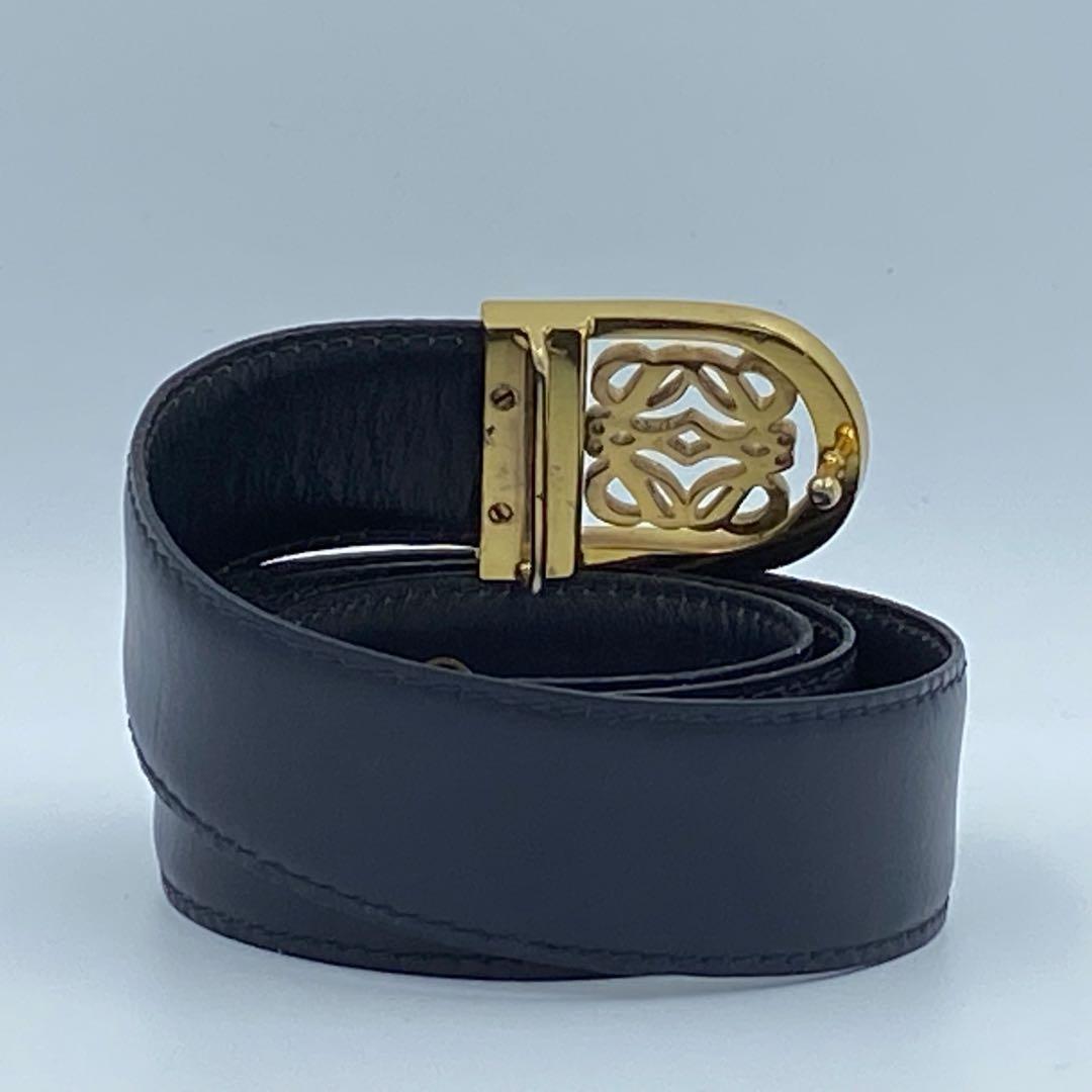 ✨希少✨ロエベ　ベルト　アナグラム　レディース　レザー　ダークネイビー