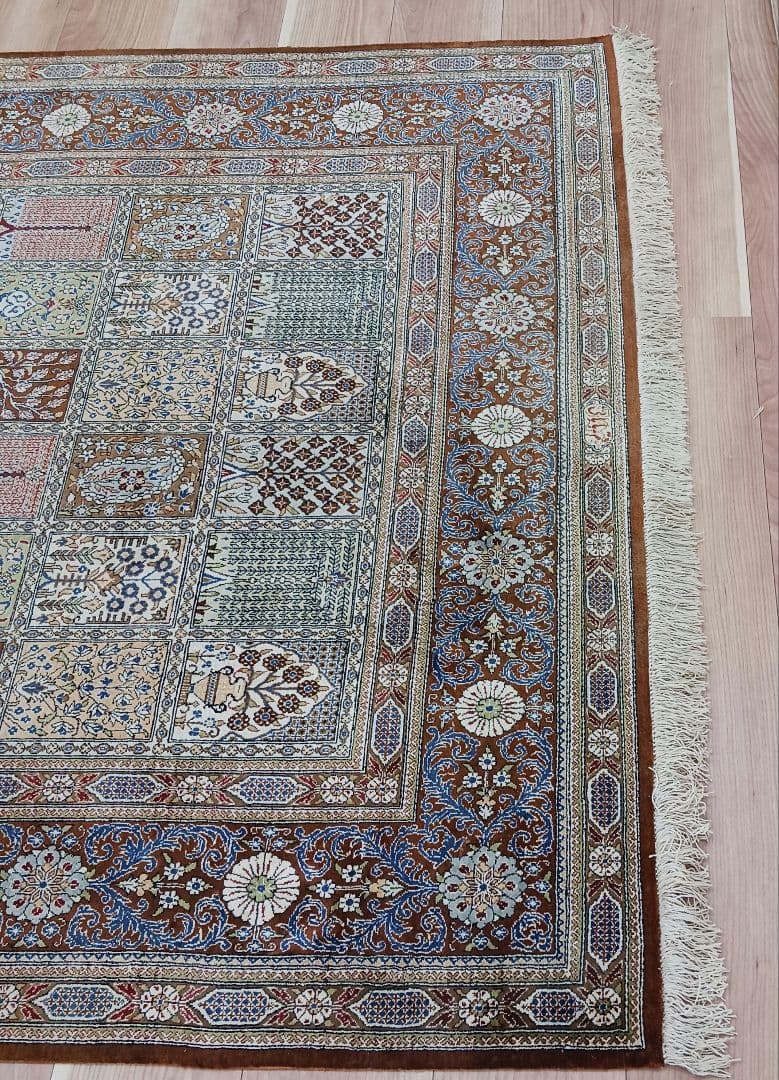 Y3327 ペルシャ絨毯 クム ババイ工房 シルク100% 手織100万ノット