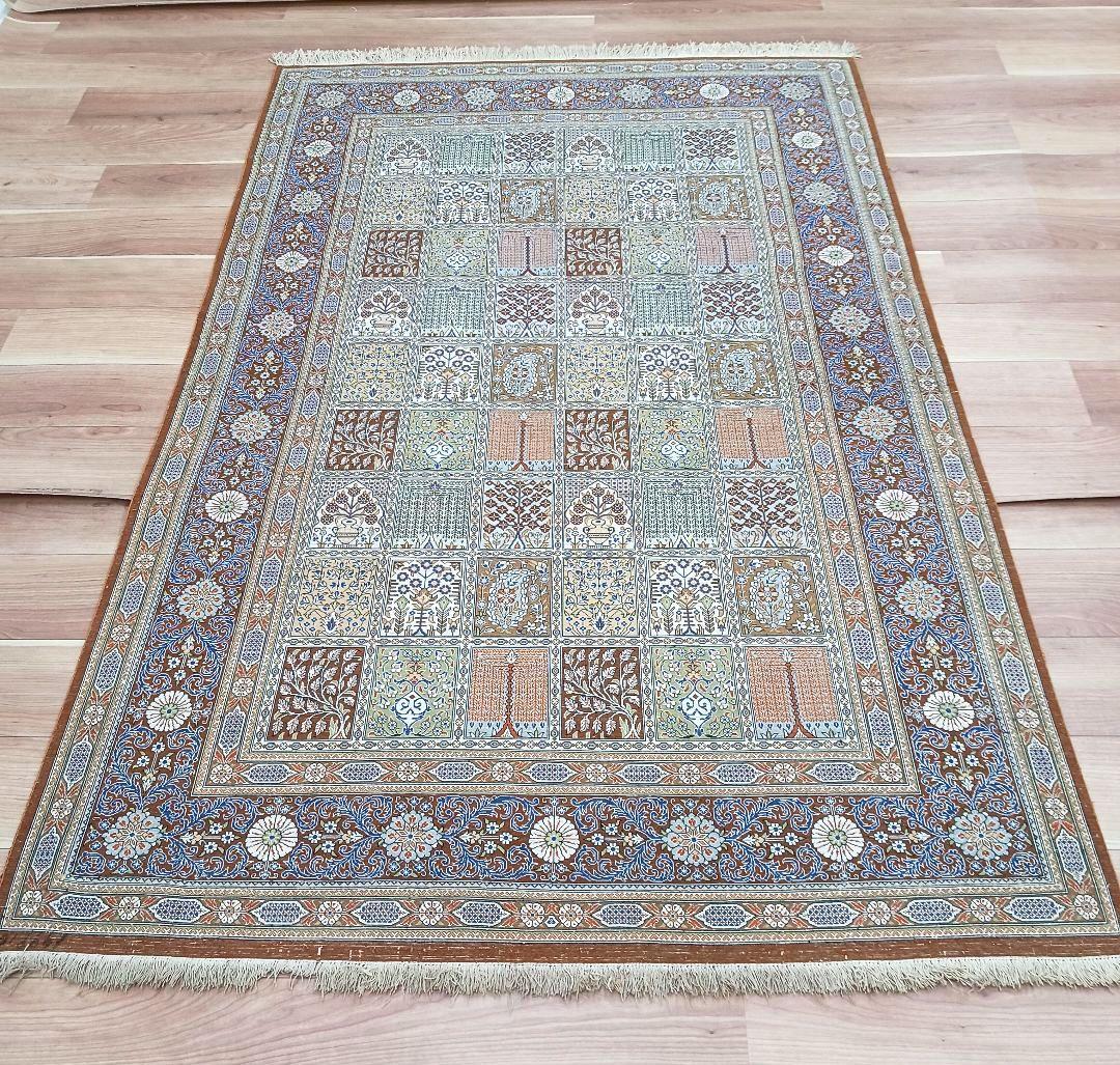 Y3327 ペルシャ絨毯 クム ババイ工房 シルク100% 手織100万ノット