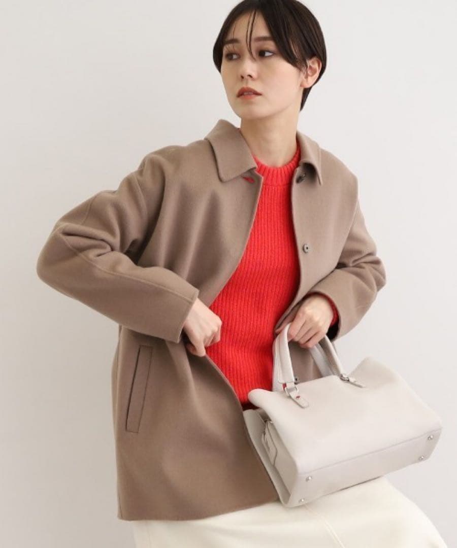 【美品】INDIVI 36 ハミルトンラムズウール ステンカラーリバーコート