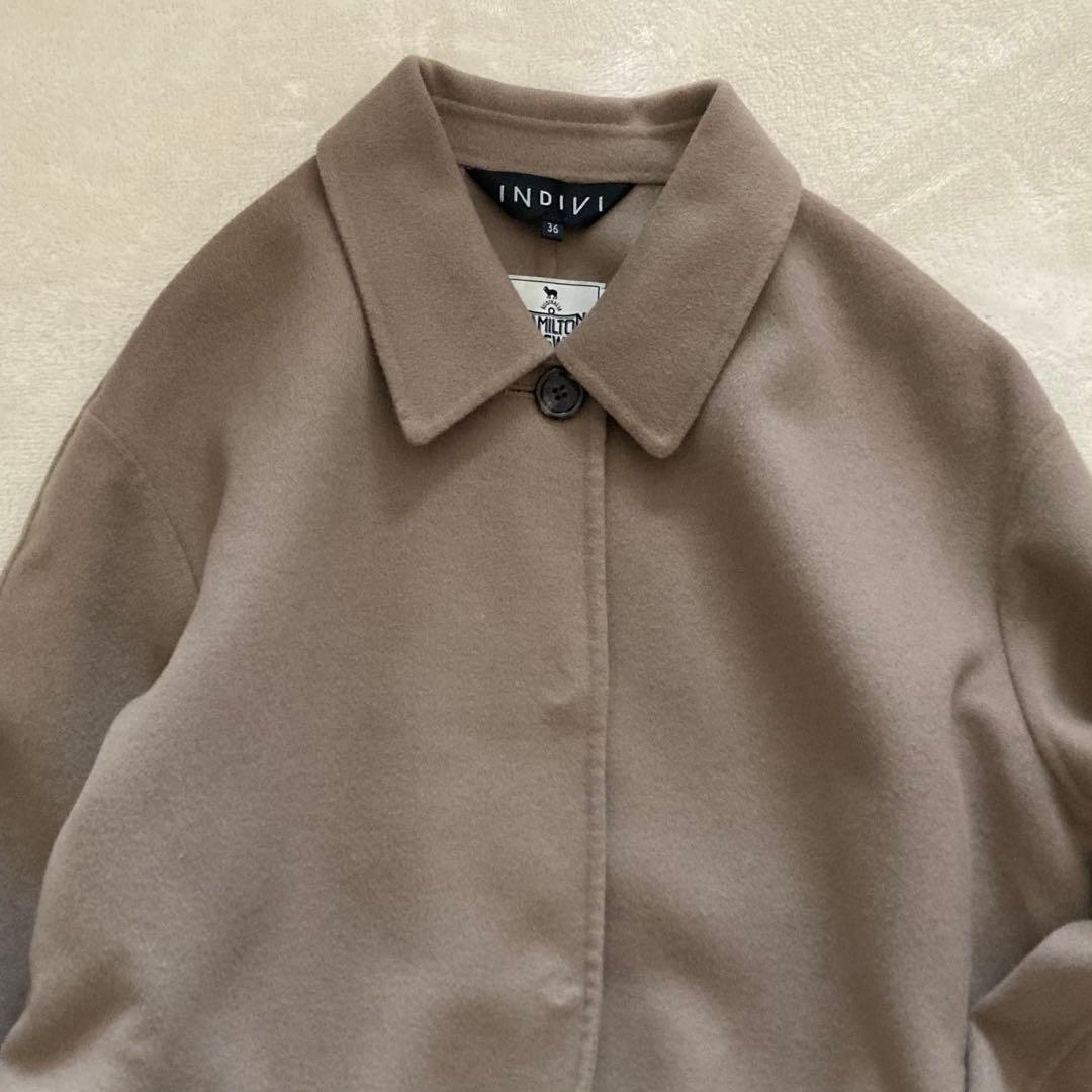 【美品】INDIVI 36 ハミルトンラムズウール ステンカラーリバーコート