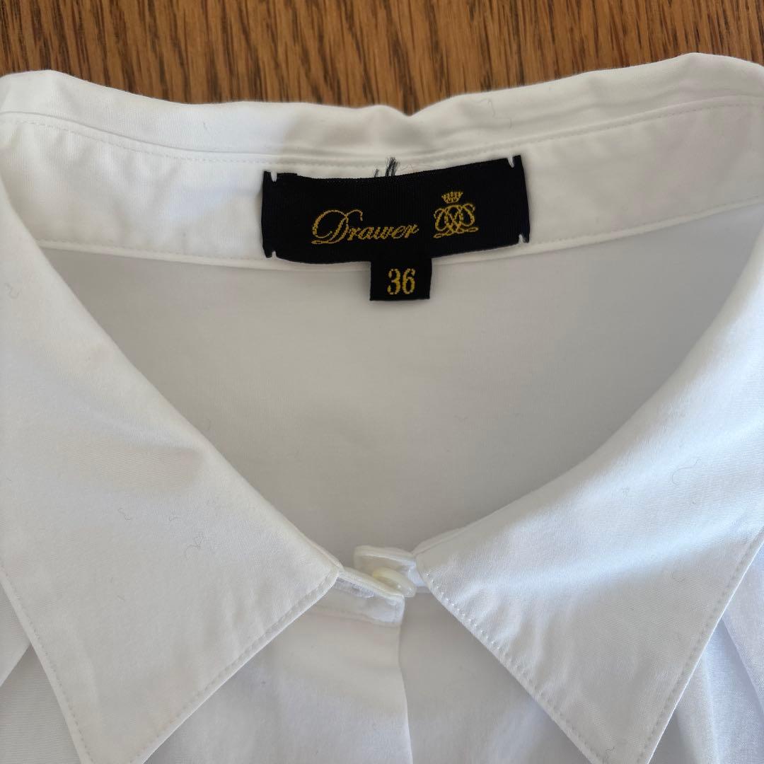 【美品】ドゥロワー コットン ギャザーワイドフレアブラウス シャツ ホワイト