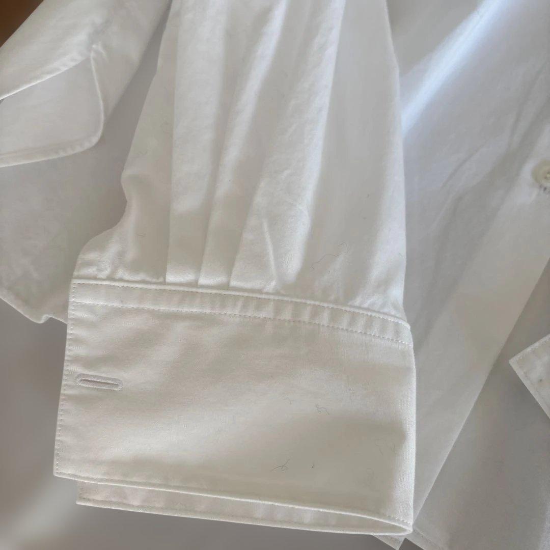 【美品】ドゥロワー コットン ギャザーワイドフレアブラウス シャツ ホワイト