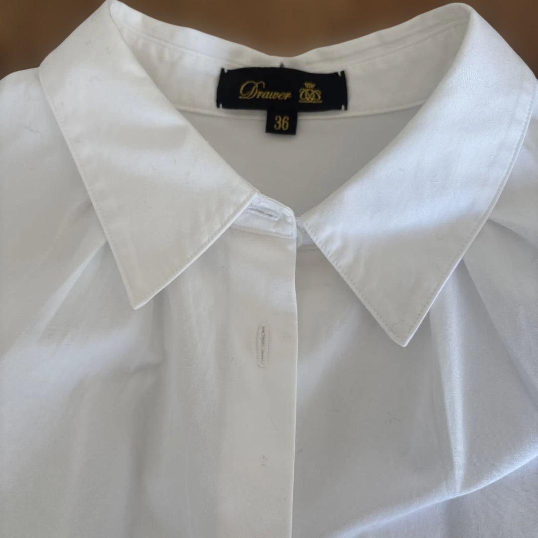 【美品】ドゥロワー コットン ギャザーワイドフレアブラウス シャツ ホワイト