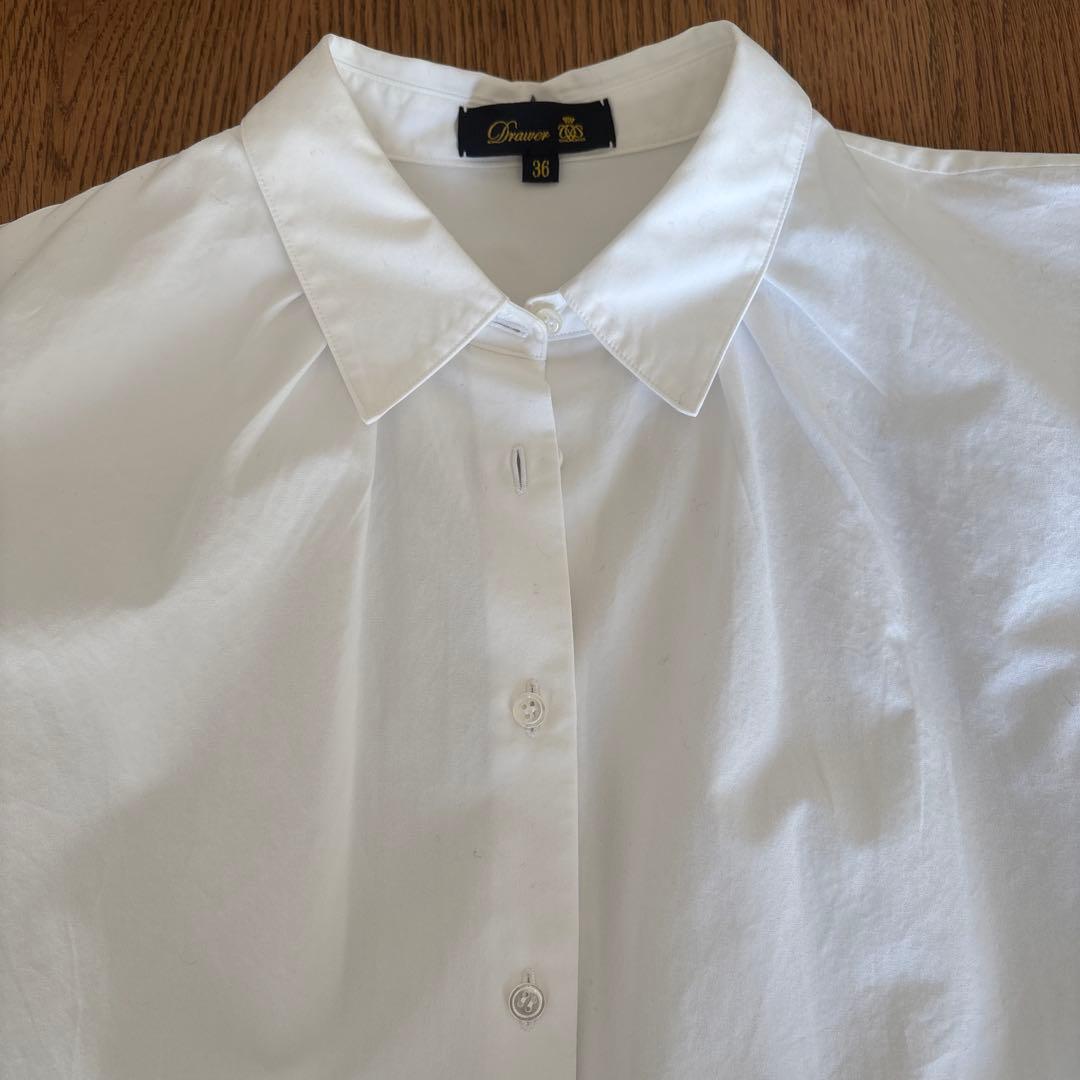 【美品】ドゥロワー コットン ギャザーワイドフレアブラウス シャツ ホワイト