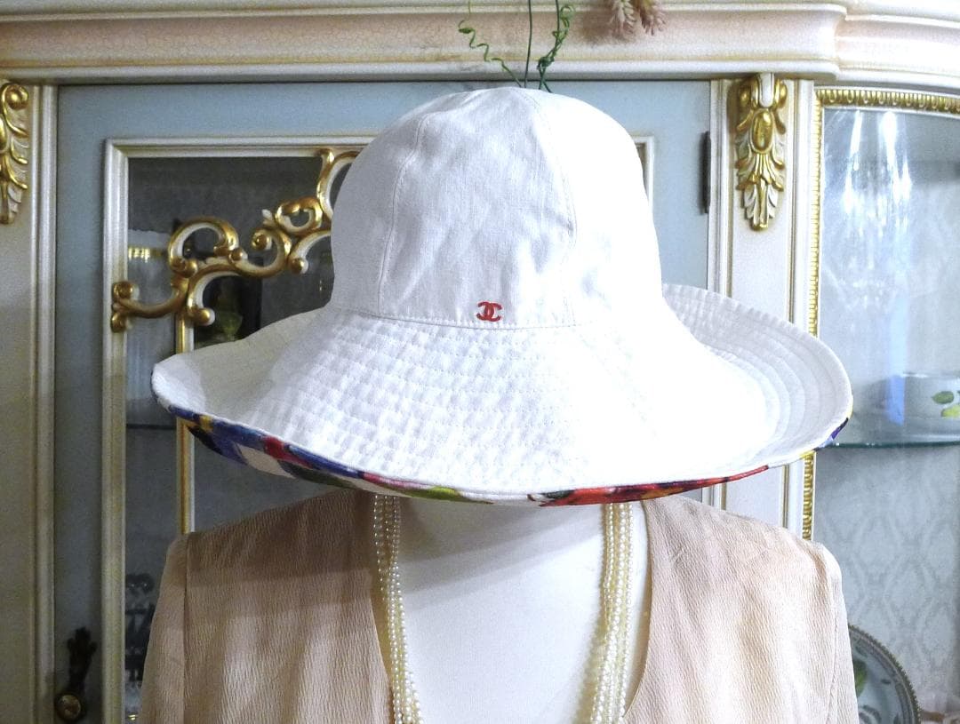 最終価格◇【シャネル】大きなカメリアがアクセント！ホワイトカラーコットンハット◇