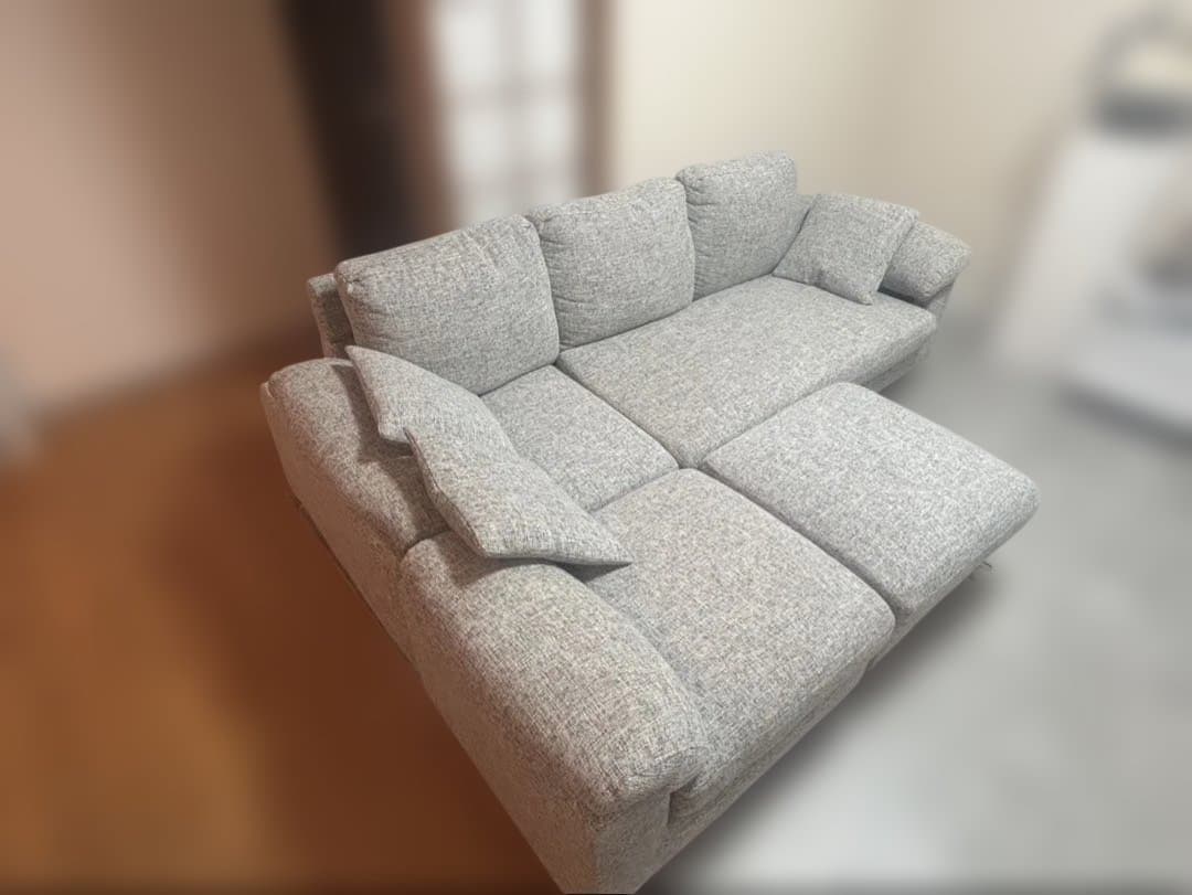 カウチソファ L字 グレーファブリック