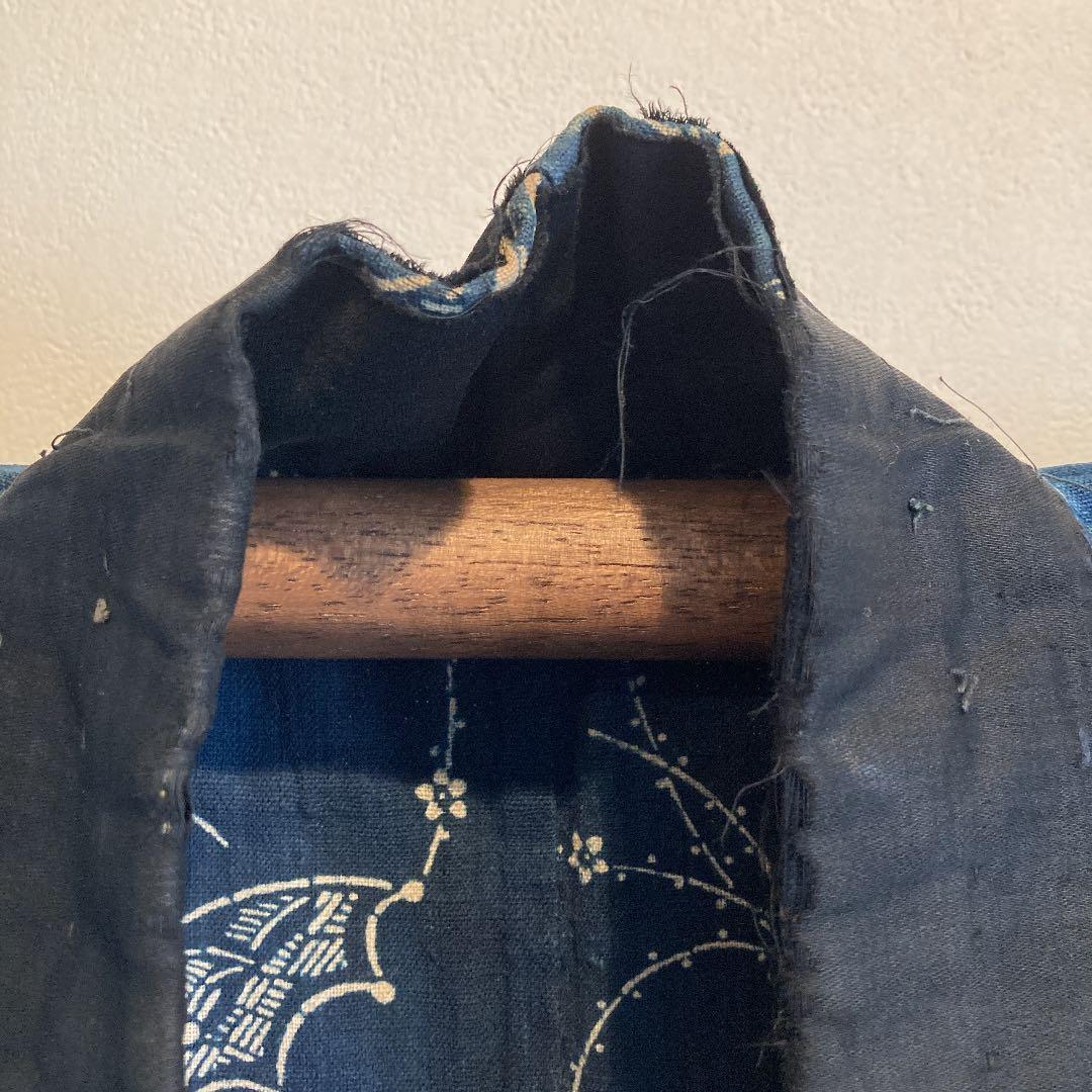 古布　半襦袢　両面染め　型染　藍染　袖無し　日傘　ハイカラ　パラソル