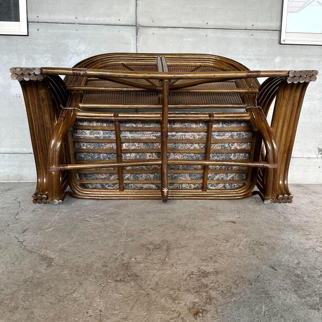 ✿アジアンリゾートポップ✿籐フレーム 2人掛け　ラブソファ　オールドラタン