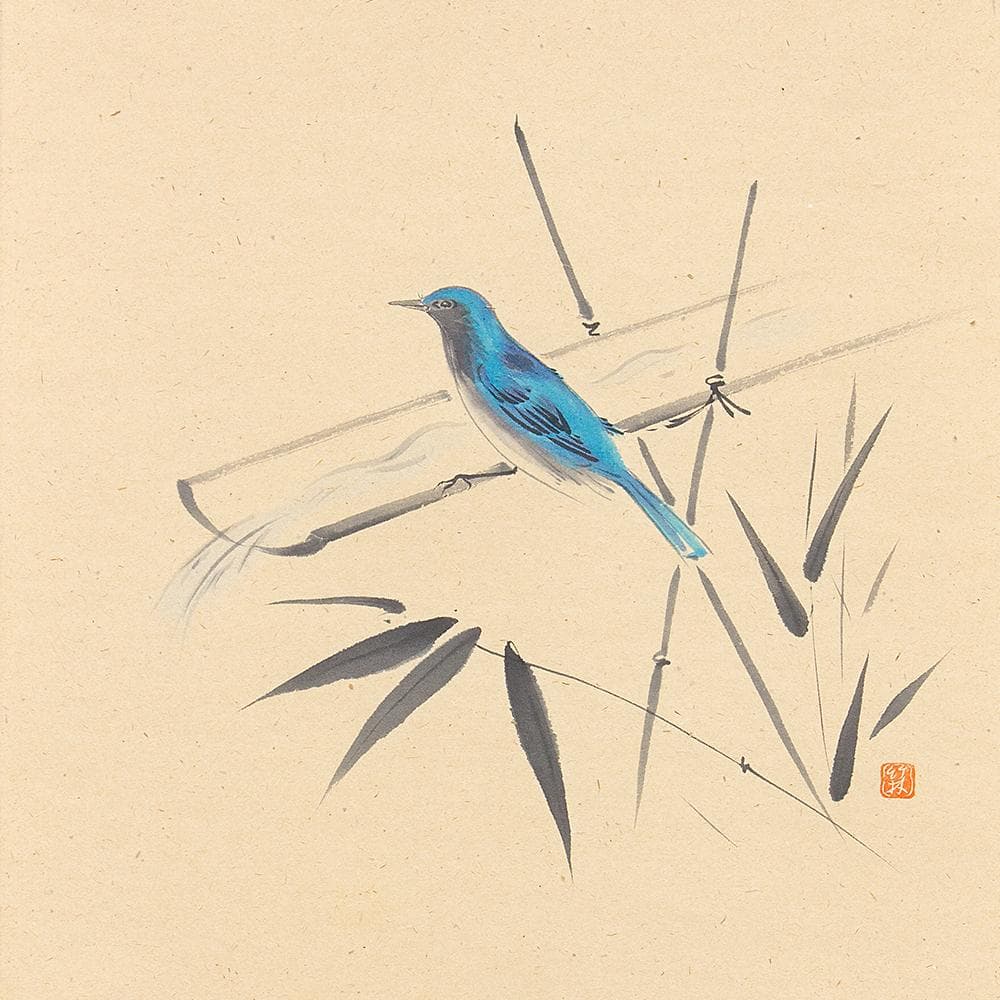 掛軸 茶掛 一行書 福本積應「松泉多清響」竹林画 共箱 大徳寺派招春寺宝林寺住職