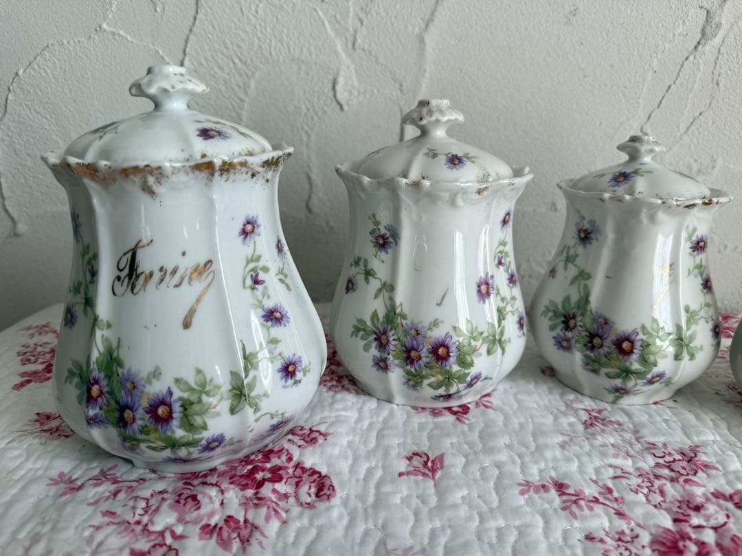 フランスアンティーク　陶器のキャニスター5個セット