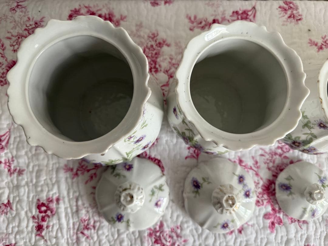 フランスアンティーク　陶器のキャニスター5個セット