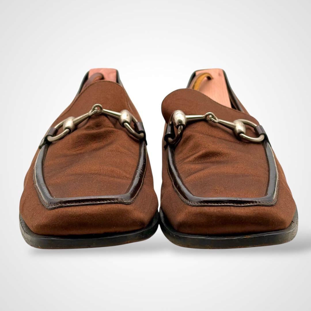 希少✨GUCCI グッチ ホースビット ローファー サテン ブラウン 6 1/2