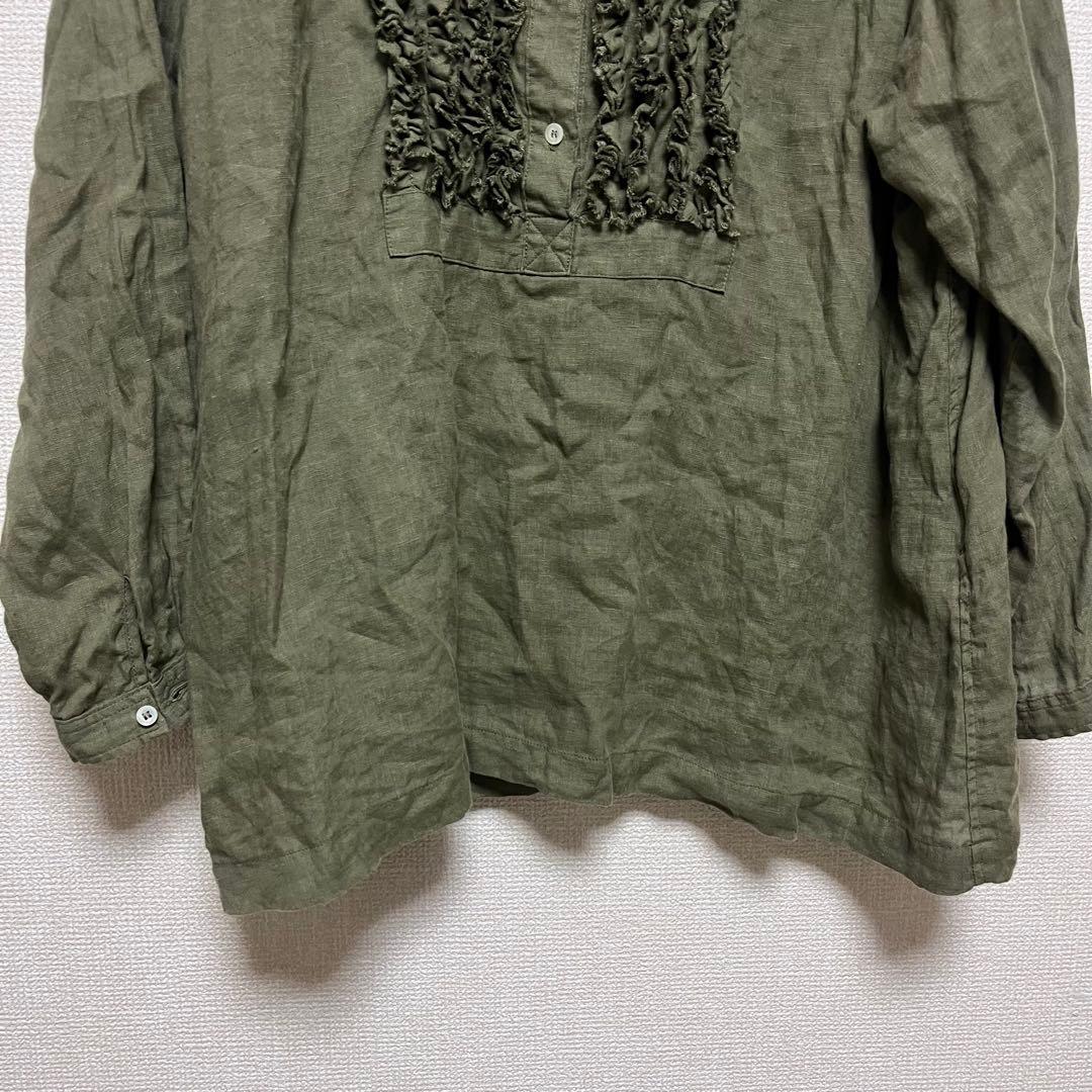 オンライン限定❣️ICHI Antiquites リネンフリルブラウス オリーブ