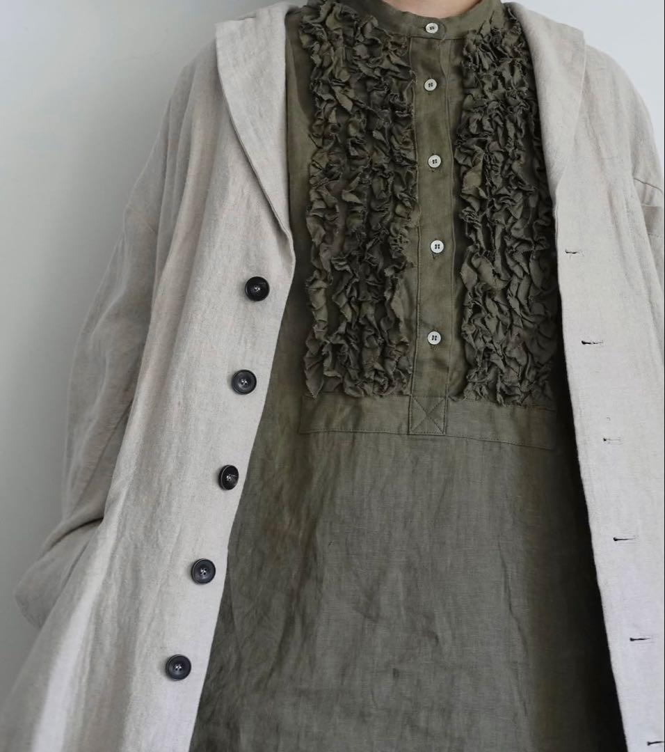 オンライン限定❣️ICHI Antiquites リネンフリルブラウス オリーブ