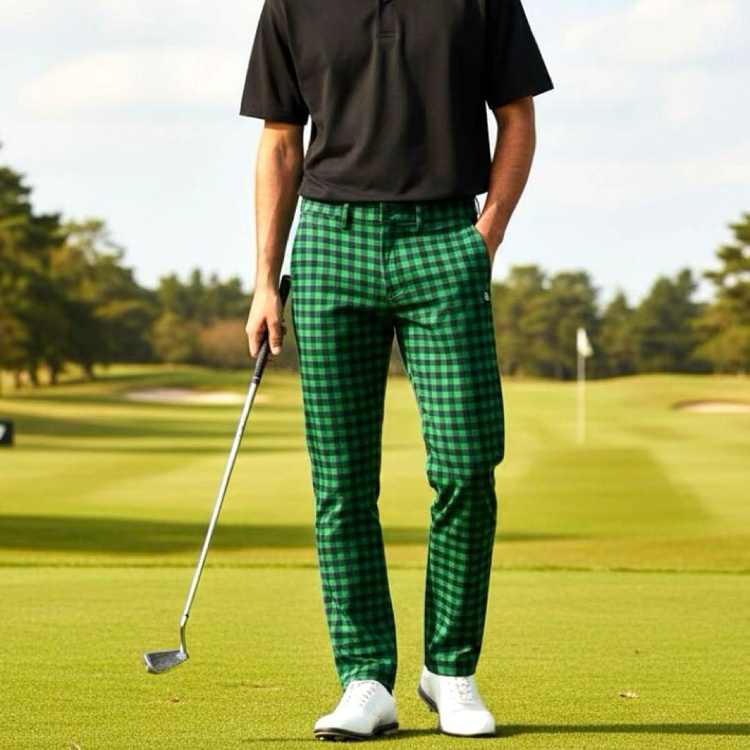 新品未使用✨PEARLY GATES 6 ゴルフパンツ 総柄 チェック 緑 黒