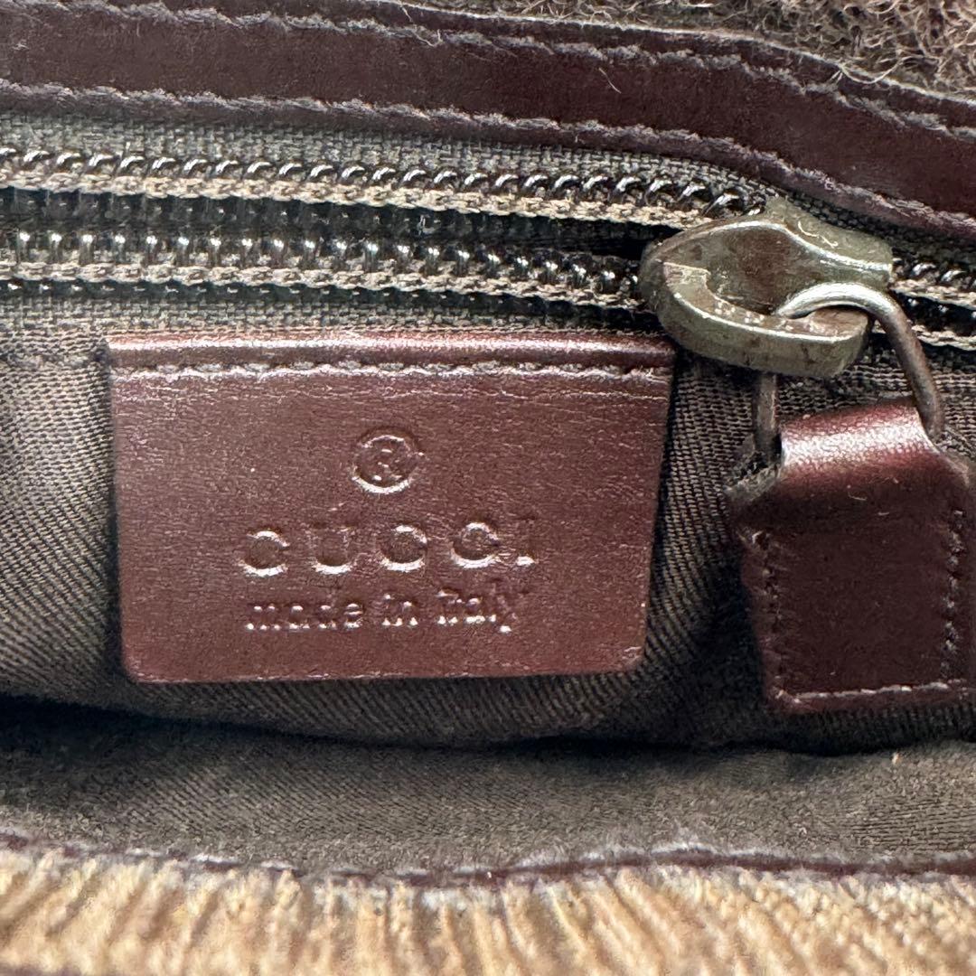 GUCCI グッチ シマ レザー ショルダーバッグ サコッシュ 斜めがけ 濃茶